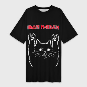 Платье-футболка 3D с принтом Iron Maiden Рок кот в Белгороде,  |  | iron | iron maiden | maiden | music | rock | айрон майден | айрон мейден | кот | музыка | рок