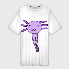Платье-футболка 3D с принтом Axolotl в Белгороде,  |  | axolotl | аксолотль | милый | мульт | мультяшный | рисованный | розовый | фиолетовый