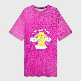 Платье-футболка 3D с принтом My best friend bear too в Белгороде,  |  | bear | best friend | my best friend bear | друзья | желтый медведь | медвежатки | медвежонок | медвеь | мех | мишка | мишутка | парные друзьям | подружкам | розовый мех