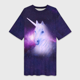 Платье-футболка 3D с принтом Space unicorn  Космический единорог в Белгороде,  |  | space | space unicorn | unicorn | вселенная | единорог | инрог | космический единорог | космос | мифическое существо | туманность