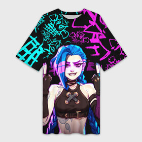 Платье-футболка 3D с принтом JINX  ДЖИНКС  NEON PATTERN в Белгороде,  |  | akali | arcane | fan | fan art | hero | jinx | kda | kda mas | league of legends | lol | moba | neon | акали | аркейн | герой | джинкс | кда | лига легенд | лол | моба | неон