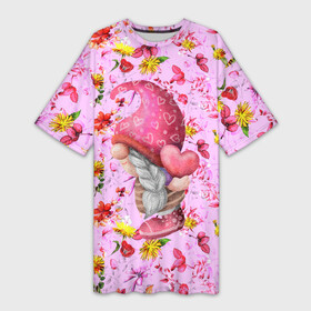 Платье-футболка 3D с принтом Цветочный гном в Белгороде,  |  | 14 февраля | iloveyou | love | влюбленным | день влюбленных | люблю | люблютебя | любовь | милая | милота | милый | нежность | признанеивлюбвю | признание | сердечко | сердце