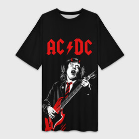 Платье-футболка 3D с принтом AC DC Ангус Янг гитарист в Белгороде,  |  | ac | ac dc | acdc | dc | music | rock | музыка | рок