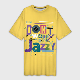 Платье-футболка 3D с принтом Джаз (Jazz) в Белгороде,  |  | acid jazz | blues | cool jazz | free jazz | jazz | jazz manush | music | rb | reggae | s | saxophone | smooth jazz | soul jazz | бибоп | биг бенд | блюз | джаз | джаз мануш | кул джаз | музыка | ноты | оркестр | постбоп | регги | ритмнблюз | саксофон | св