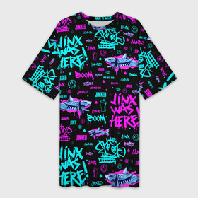 Платье-футболка 3D с принтом ARCANE Jinx pattern neon  Аркейн Джинкс паттерн неон в Белгороде,  |  | arcane | game | jinx | kda | league of legends | lol | neon | shark | акула | аркейн | граффити | джинкс | игра | кда | кислотный | лига легенд | лол | неон