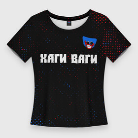 Женская футболка 3D Slim с принтом ХАГИ ВАГИ (Улыбается) в Белгороде,  |  | head | huggy | hugy | logo | playtime | poppy | wuggy | wugy | ваги | голова | гранж | игра | игры | лицо | лого | плейтайм | поппи | рожица | символ | ужасы | хаги | хаги ваги