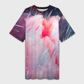 Платье-футболка 3D с принтом Абстрактный яркий космос в Белгороде,  |  | абстрактный яркий космос | брызг | дым | иглы | иголки | космос | острое | розовый дым