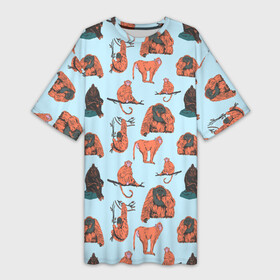Платье-футболка 3D с принтом Обезьянки паттерн в Белгороде,  |  | Тематика изображения на принте: африка | горилла | животные | зоопарк | обезьяна на ветке | обезьяны | паттерн | приматы | сафари