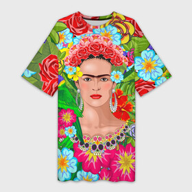 Платье-футболка 3D с принтом Фрида Кало Мексика Художник Феминист 3D в Белгороде,  |  | 8 марта | frida kahlo | self portrait | selfi | автопортрет | живопись | живоптсец | мексика | селфи | феминизм | феминист | феминистка | фрида кало | художница