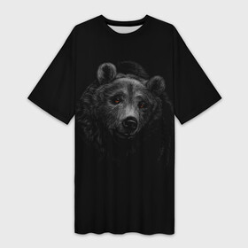 Платье-футболка 3D с принтом голова хищного медведя в Белгороде,  |  | голова медведя | косолапый | лесной житель | медведь | хищник