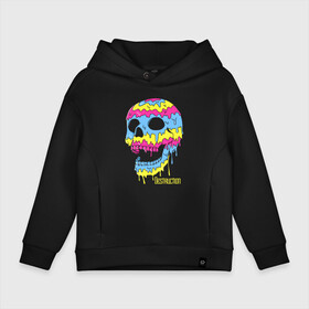 Детское худи Oversize хлопок с принтом Distruction   Color skull   Vanguard в Белгороде, френч-терри — 70% хлопок, 30% полиэстер. Мягкий теплый начес внутри —100% хлопок | боковые карманы, эластичные манжеты и нижняя кромка, капюшон на магнитной кнопке | color | distruction | jaw | neon | teeth | vanguard | авангард | зубы | неон | пасть | разрушение | цвет