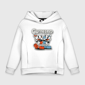 Детское худи Oversize хлопок с принтом cuphead   герои 2 в Белгороде, френч-терри — 70% хлопок, 30% полиэстер. Мягкий теплый начес внутри —100% хлопок | боковые карманы, эластичные манжеты и нижняя кромка, капюшон на магнитной кнопке | cuphead | капхед | чашечка | шоу