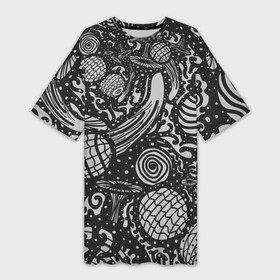 Платье-футболка 3D с принтом Узор Дух вселенной в Белгороде,  |  | mushrooms | pattern | астрономия | бесконечность | бубен | волшебство | вселенная | вязь | гриб | дух | кислота | колдун | космос | магия | мир | мухомор | обряд | орнамент | паттерн | планета | природа
