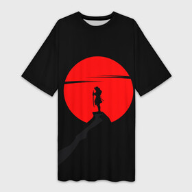 Платье-футболка 3D с принтом SAMURAI RED MOON в Белгороде,  |  | азия | воин | итачи | катана | кимоно | китай | красная луна | кровавая луна | меч | ниндзя | ночь | путь | сакура | самурай | сегун | секира | харакири | черная | черное | черный | япония