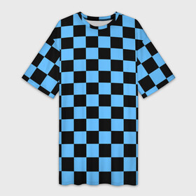 Платье-футболка 3D с принтом Шахматная доска  Синяя в Белгороде,  |  | Тематика изображения на принте: в клетку | квадрат | квадратики | синий | шахматный принт | шахматы | шашки