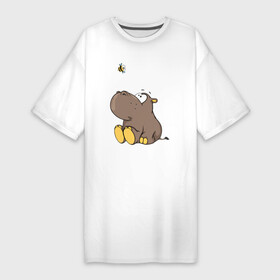 Платье-футболка хлопок с принтом Бегемотик и пчелка в Белгороде,  |  | бегемот | бегемотик | детям | милый | мультик | пчелка | смешной