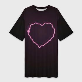 Платье-футболка 3D с принтом Неоновое сердце с надписью 