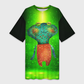 Платье-футболка 3D с принтом Лягушка головастик в Белгороде,  |  | головастик | зеленый головастик | лягушка | лягушонок | человечек