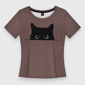 Женская футболка 3D Slim с принтом Черная кошка выглядывает из укрытия в Белгороде,  |  | black | cat | from | head | kitty | peeps | shelters | stylish | выглядывает | глаза | голова | из | кот | кота | котенок | кошка | круглые | нарисованная | очки | стильный | укрытия | черная