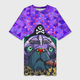 Платье-футболка 3D с принтом Pirate Dog в Белгороде,  |  | animal | art | bulldog | cigar | cool | dog | great dane | head | lilac | novelty | pirate | purple | top | trend | арт | бульдог | голова | дог | животное | новинка | пират | прикольная | сиреневый | собака | топ | тренд | фиолетовый
