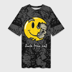 Платье-футболка 3D с принтом Smile from hell в Белгороде,  |  | death | from hell | skull | smile | smiley torn | из ада | смайлик разорванный | улыбка | череп