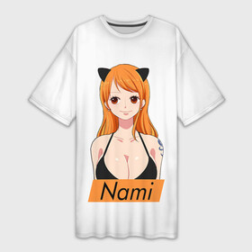 Платье-футболка 3D с принтом Nami  Waifu в Белгороде,  |  | hat | mugiwara | one | piece | straw | waifu | вайфу | ван | воровка | кошачьи | кошка | мугивара | нами | пис | соломенная | уши | ушки | шляпа