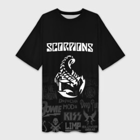 Платье-футболка 3D с принтом Scorpions логотипы рок групп в Белгороде,  |  | scorpions | группа | клаус майне | маттиас ябс | микки ди | павел мончивода | рудольф шенкер | скорпион | скорпионс | хард | хардрок