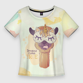 Женская футболка 3D Slim с принтом Dream come true в Белгороде,  |  | арт | графика | животные | звери | лама