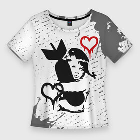 Женская футболка 3D Slim с принтом БЭНКСИ  ДЕВОЧКА И СЕРДЕЧКО + Брызги в Белгороде,  |  | art | artist | banksy | graffity | pacifique | pacifisme | peace | street | violence | war | арт | бэнкси | война | войне | граффити | мир | неравенство | нет | пацифизм | пацифика | символ мира | стрит | художник