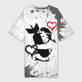 Платье-футболка 3D с принтом БЭНКСИ  ДЕВОЧКА И СЕРДЕЧКО + Брызги в Белгороде,  |  | art | artist | banksy | graffity | pacifique | pacifisme | peace | street | violence | war | арт | бэнкси | война | войне | граффити | мир | неравенство | нет | пацифизм | пацифика | символ мира | стрит | художник