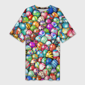 Платье-футболка 3D с принтом Пасхальные крашеные яйца в Белгороде,  |  | easter | весна | крашеные | пасха | паттерн | яйца | яйцо