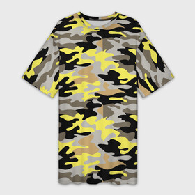 Платье-футболка 3D с принтом Желтый, Черный, Серый, Модный (камуфляж) в Белгороде,  |  | camouflage | military | армия | военный камуфляж | война | гламур | камуфляж | маскировка | масхалат | милитари | мода | охота | солдат | цвета хаки