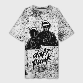 Платье-футболка 3D с принтом Daft Punk B W в Белгороде,  |  | daft punk | daftpunk | disco | дафт панк | дафтпанк | диско | музыка | синтипоп | хаус | электро