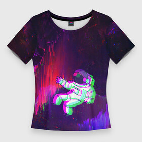 Женская футболка 3D Slim с принтом Space Glitch в Белгороде,  |  | Тематика изображения на принте: вселенная | глитч космонавт | глитч космос | день космонавтики | звезды | космическая пыль | космическое пространство | космонавт | космонавт в космосе | космос | открытый космос