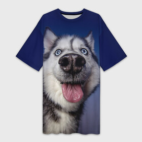 Платье-футболка 3D с принтом Хаски  Веселый собакен в Белгороде,  |  | handeyework | арт | веселые | волк | животные | нос | нюх | прикольные | смех | смешные | собаки | собка | улыбка | хаски