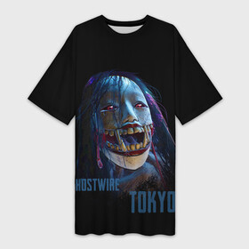 Платье-футболка 3D с принтом Ghostwire Tokyo. в Белгороде,  |  | Тематика изображения на принте: ghostwire | демон | женщина | игра | надпись | название | токио | япония