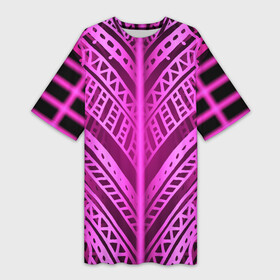 Платье-футболка 3D с принтом Неоновая абстракция. Розовый светящийся узор на темном фоне в Белгороде,  |  | абстракция | в полосочку | для девочек | для дувушек | женский | летний | неон | неоновый | полосатый | полоска | полосы | розовый | светящийся | сиреневый | темный фон | фиолетовый | флуорисцентный