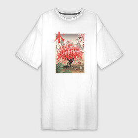 Платье-футболка хлопок с принтом Цветущая Сакура Япония. в Белгороде,  |  | flower | japan | sakura | tree | восток | горы | дерево | иероглиф | красота | лепестки | сакура | туризм | цветы | япония