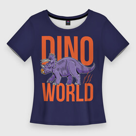 Женская футболка 3D Slim с принтом Dino World в Белгороде,  |  | dinosaur | dinosaur era | pangolin | predator | pterodactyl | reptile | reptiloid | the dragon | the serpent | tyrannosaurus | динозавр | дракон | ледниковый период | птеродактиль | тираннозавр | хищник | эра динозавров | ю