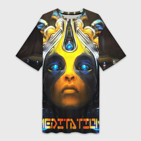 Платье-футболка 3D с принтом meditation 2022 в Белгороде,  |  | Тематика изображения на принте: alien | handeyework | meditation | ufo | арт | био робот | будущее | веган | глаза | детские | дух | душа | лицо | медитация | нло | пришелец | робот | с надписью | с роботом | с текстом | уфо | фентази | энергия