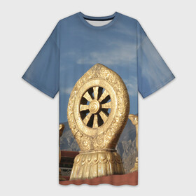 Платье-футболка 3D с принтом Колесо Дхармы в Белгороде,  |  | азия | будда | буддизм | восток | джоканг | дхарма | закон | колесо | лхаса | монастырь | олень | проповедь | спицы
