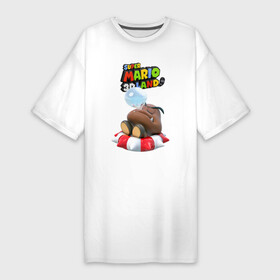 Платье-футболка хлопок с принтом Goomba  Super Mario 3D Land в Белгороде,  |  | fangs | goomba | hero | mushroom | nintendo | super mario | video game | видеоигра | герой | гриб | гумба | клыки | персонаж | супер марио