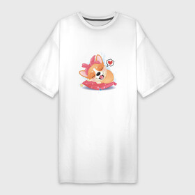 Платье-футболка хлопок с принтом Корги сладко спит в Белгороде,  |  | corgi | dog | welsh corgi | вельш корги | корги | маленькая собачка | пес | песель | песик | собака | собачка | щенок
