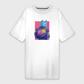 Платье-футболка хлопок с принтом Blue Cyberpunk Cat в Белгороде,  |  | game | аниме | будущее | игра | иероглиф | киберпанк | киса | кот | котейка | котенок | котик | котэ | кошка | крутой | неон | япония