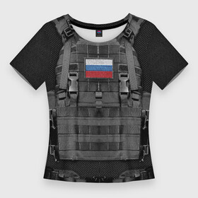 Женская футболка 3D Slim с принтом Бронежилет армии России. в Белгороде,  |  | black | body armor | camouflage | chevron | grid | patriotism | russian army | russian flag | soldier | армия россии | бронежилет | камуфляж | патриотизм | сетка | солдатский | флаг россии | черный | шеврон