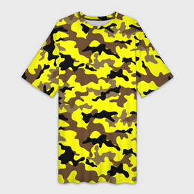 Платье-футболка 3D с принтом Камуфляж Жёлто Коричневый в Белгороде,  |  | brown | camo | camouflage | yellow | жёлтый | камуфляж | коричневый