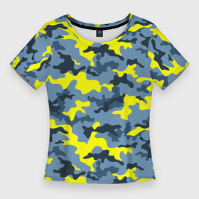 Женская футболка 3D Slim с принтом Камуфляж Жёлто Голубой в Белгороде,  |  | blue | camo | camouflage | yellow | жёлтый | камуфляж