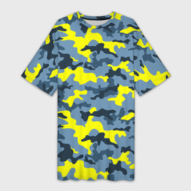 Платье-футболка 3D с принтом Камуфляж Жёлто Голубой в Белгороде,  |  | blue | camo | camouflage | yellow | жёлтый | камуфляж