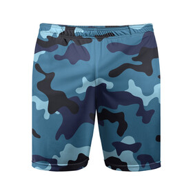 Мужские шорты спортивные с принтом Камуфляж Тёмно Синий в Белгороде,  |  | blue | camo | camouflage | камуфляж | синий