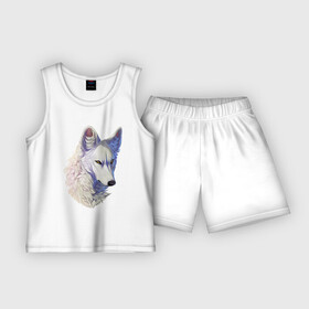 Детская пижама с шортами хлопок с принтом Крупный белый волк в Белгороде,  |  | арт | белая волчица | белый волк | волк | волчица | рисунок